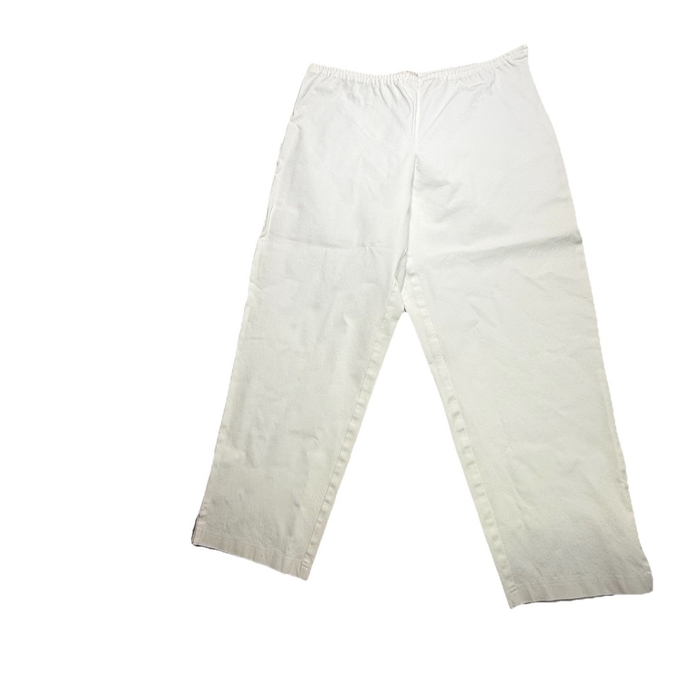Eileen Fisher L White‎ Slim Ankle Pant Side Zip Organic Cotton Stretch